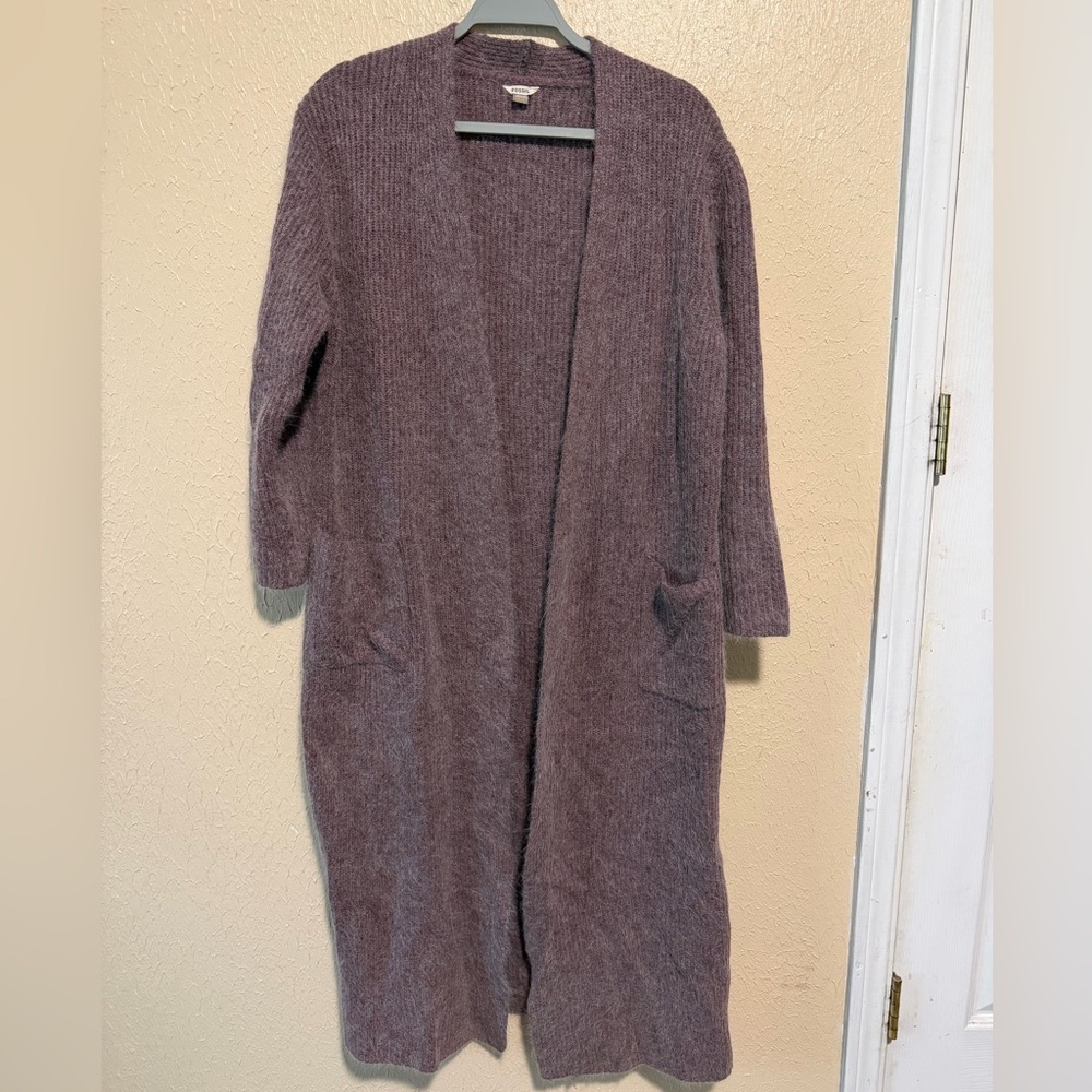 Fossil Duster Cardigan Angora Wool Blend Longline Ribbed Size‎ XS Oversized